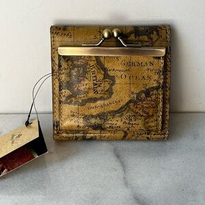 Patricia Nash Reiti Bi-Fold Leather Flap Wallet with RFID-European Map Print-NWT